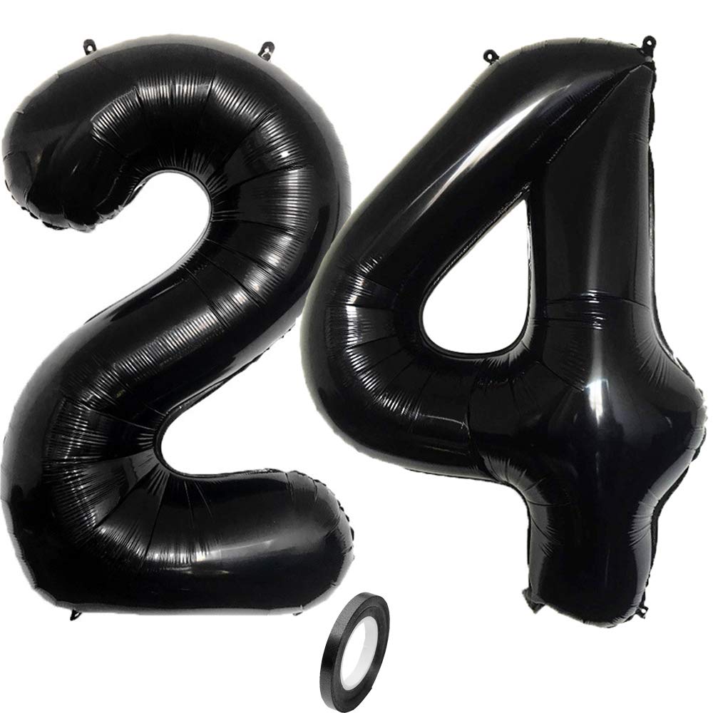 Jurxy Birthday Foil Balloon Helium Foil Balloons Black Number Balloons for Birthday Anniversary 40 Inches - Black 24
