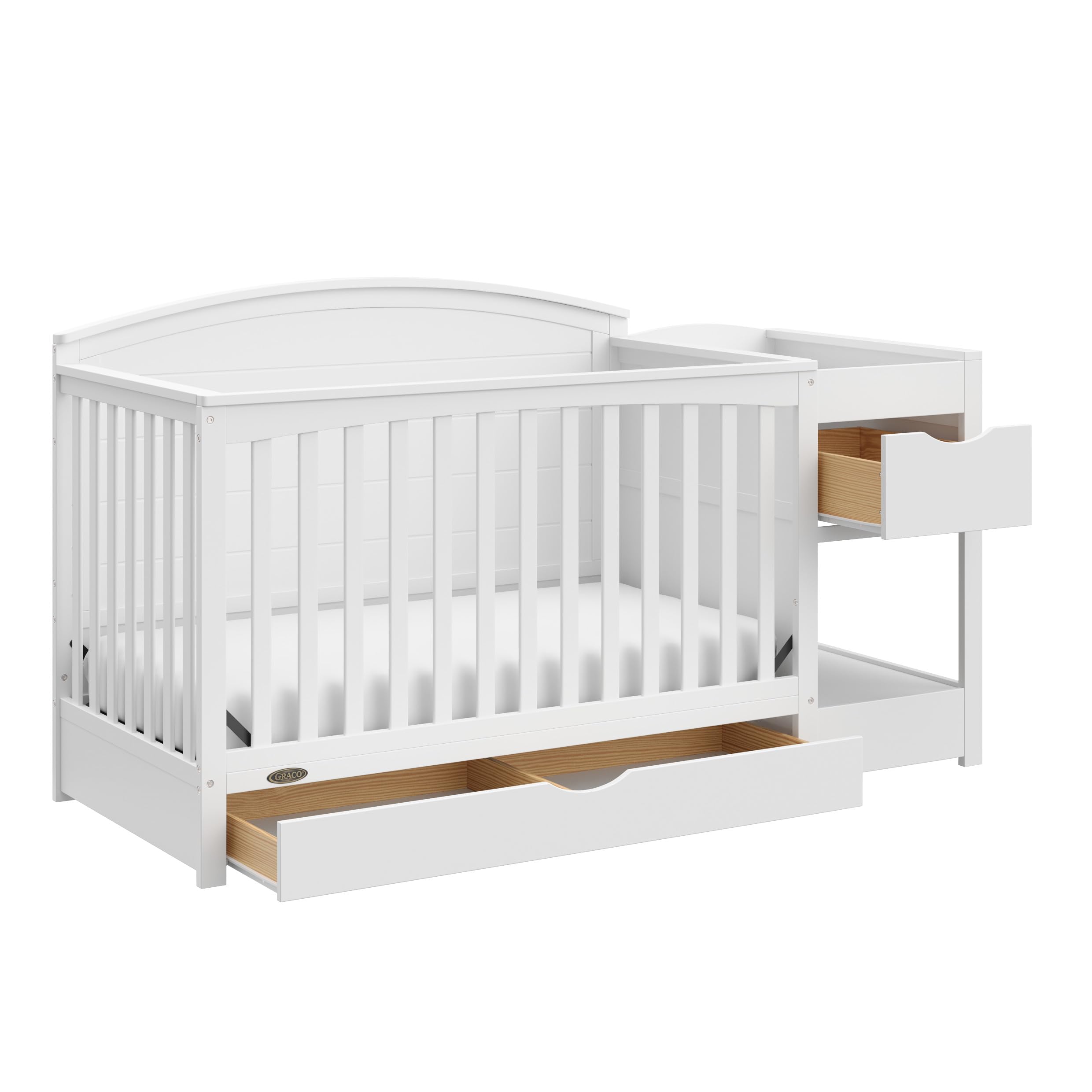 Graco Bellwood 5-in-1 Convertible Crib & Changer with Drawer (White) - GREENGUARD Gold Certified, Full-Size Storage Drawer, Converts to Toddler Bed and Full-Size Bed