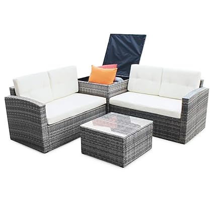 Amazon Com Gray Wicker Furniture Set With Storage Table
