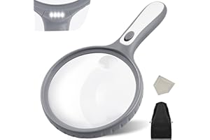JIMEJV Magnifying Glass with Light, 4.92 Inch Large Magnifier, 2X 5X Handheld Illuminated Lighted Magnifier with 4 Bright LED Lights, Storage Bag, Clean Cloth for Seniors Reading, Kids Exploring, Map (Grey)