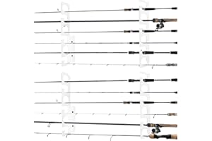 Iswabard Horizontal Fishing Rod/Pole Holders for Garage, Holds 12 Rods, Wall or Ceiling Mounted Fishing Rod Rack Fishing Rod Storage, Metal,White