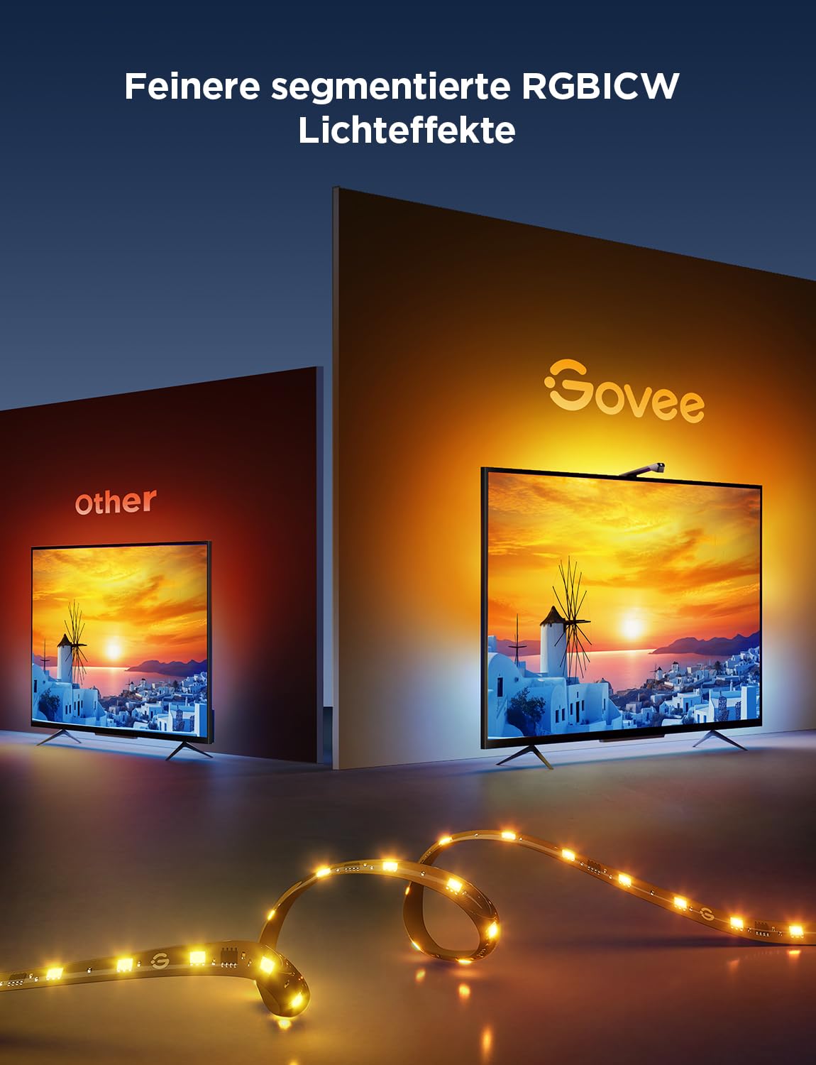 Govee TV Hintergrundbeleuchtung 3 Lite mit Fish-Eye Korrektur Funktion, Sync für 55-65 Zoll TVs, 3,6M RGBICW WiFi TV LED Strip mit Kamera, 4 Farben in 1 Lampenperle, Sprach- & APP-Steuerung 4