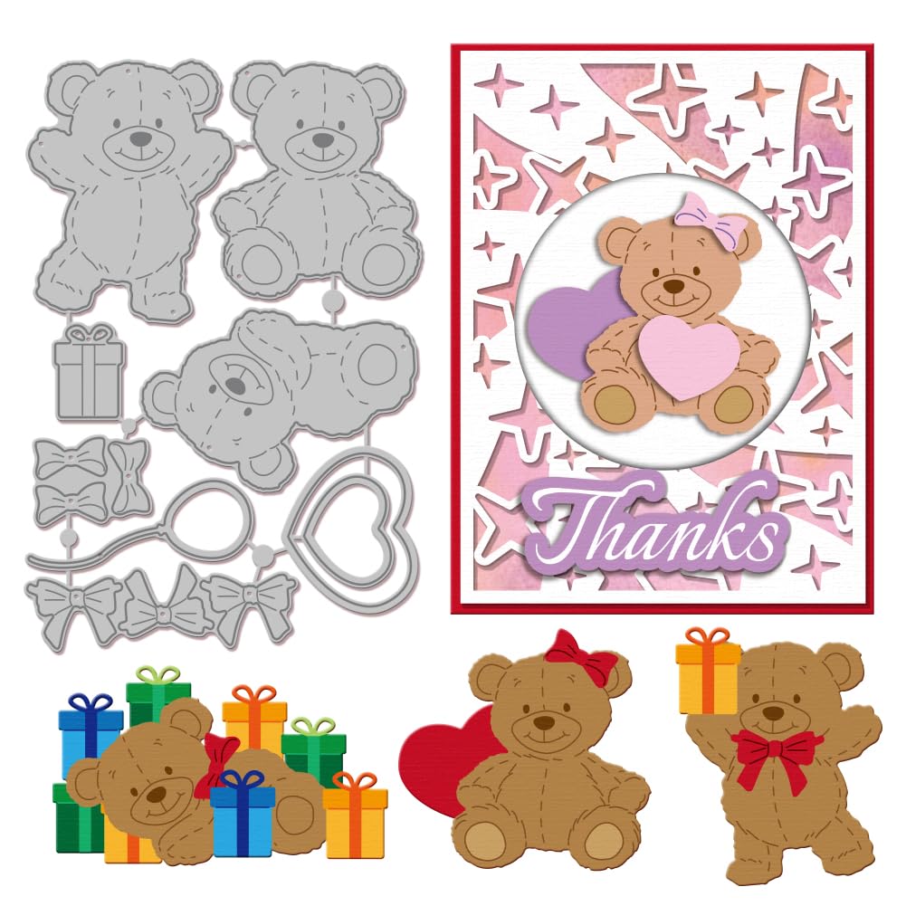 GLOBLELAND Stylish Love Bear Cutting Dies for Card Making Bow Bear Teddy Bear Die Cuts Valentine's Day Bear Cut Dies for DIY Scrapbooking Journal Embossing Paper Craft Decor