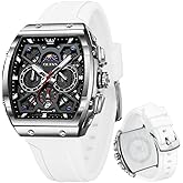 OLEVS Mens Watches Stylish Chronograph Waterproof Luminous Silicon Strap Multifunction Watches for Men Business White Men Wrist Watch