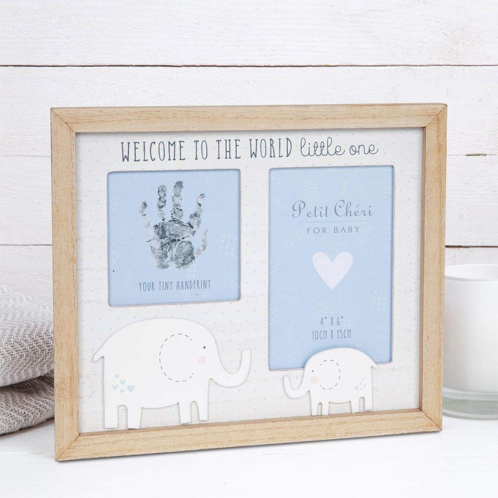 Petit Cheri Welcome to the World Hand Print & Photo Frame 4" x 6" - Blue