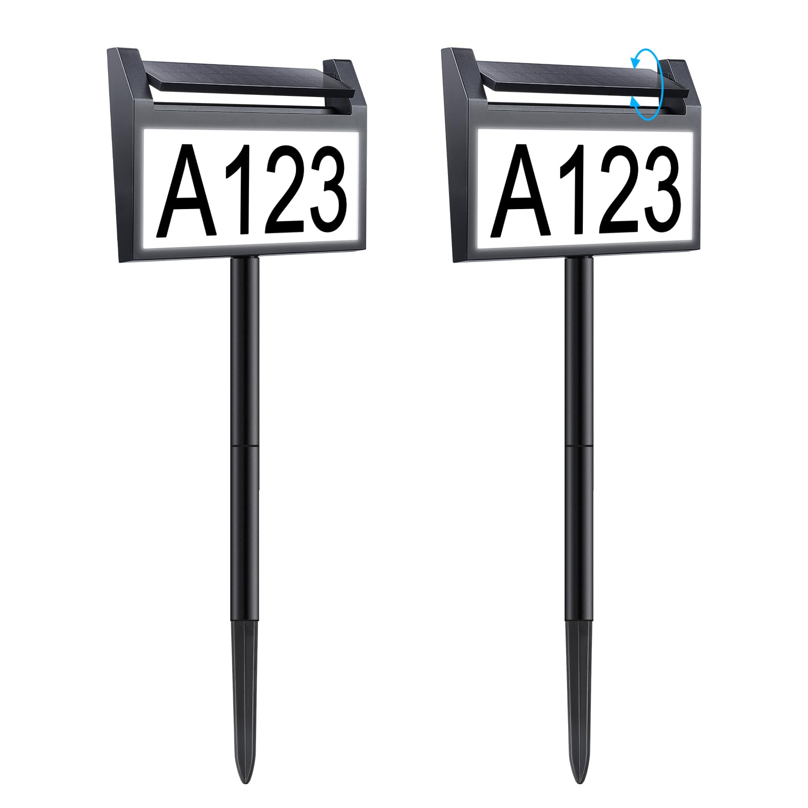 Photo 1 of Solar House Number Sign, deerdance LED Illuminated Outdoor Address Plaque with Smart Control, 3-Color in 1 Waterproof Solar Powered House Number Light with Stakes for Outside Home, Yard, Street, House -2Pcs