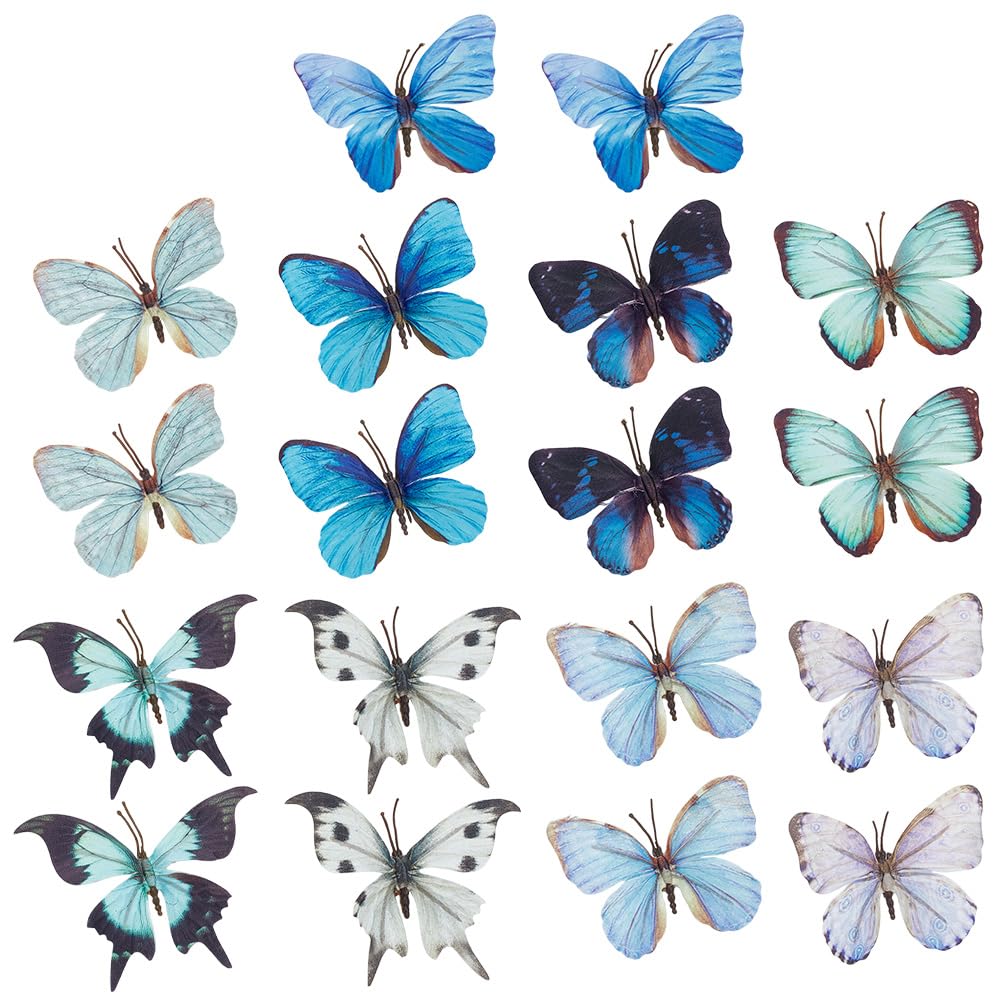 Photo 1 of PLIGREAT 18 Pcs Artificial Butterfly Fake Blue Butterflies 9 Styles Silk Floral Butterflies for Home Festive Birthday Party Flower Arrangement Decoration DIY 3D Decorative Butterflies