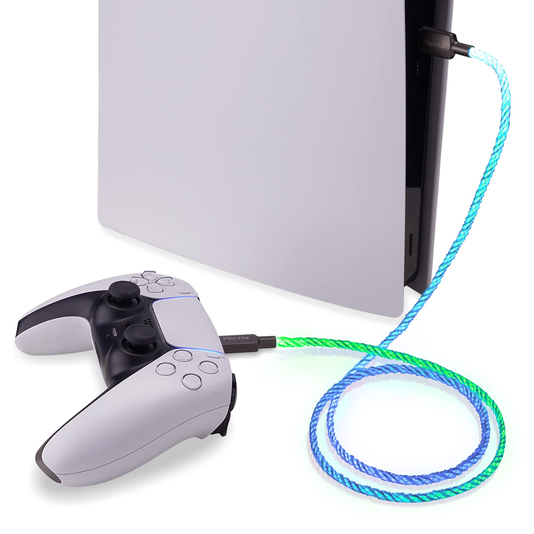 playvital 4.92FT Illuminated Charging Cable for Nintendo Switch OLED, USB Type C Charging Cord for ps5 Controller, LED Light Up Data Cord for Xbox Series X & S/Elite Series 2 / Switch Lite/Pro