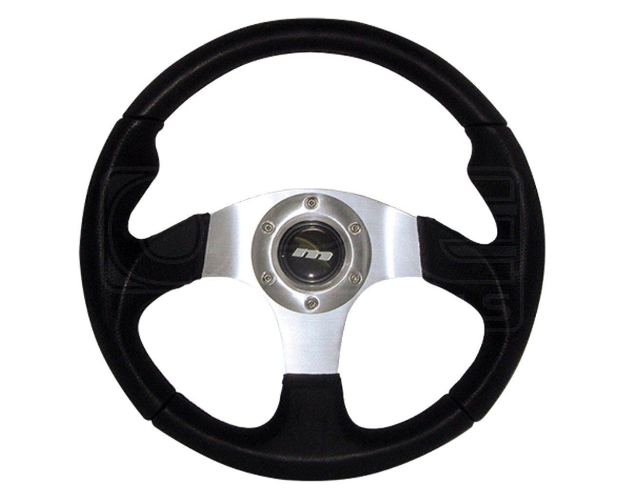 Mountney M30M311S M Range Steering Wheel , With Silver Anodised Center, 3 Spoke in Black Leather, 300mm in Size