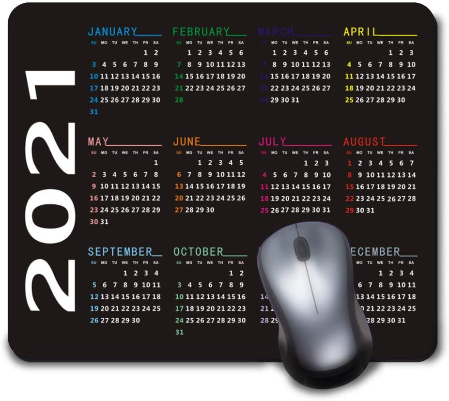 2021 Calendar Mouse Pad,Gaming Mousepad with Non-Slip Rubber Base for New Year and Christmas Gift,Black Game and Office Mouse Mat