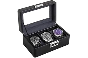 Anyasun Watch Box Organizer for Men,3 Slot Watch Display Case PU Leather Watch Cases for Watch Jewelry Storage,Watch Holder with Glass Lid,Gift for Father's Day