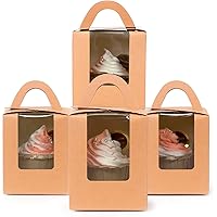 Cupcake Boxes Individual 60pcs Cupcake Holders Disposable Brown Single Cupcake Boxes with Window 3.6x3.6x4.3 inch Cupcake Con