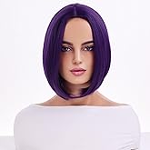 WTHCOS Dark Purple Bob Wig Short Straight Synthetic Purple Hair Wig for Women Girls Middle Part Wig Heat Resistant Synthetic Hair Wigs for Daily Use Cosplay Anime Wig With Wig Cap