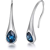 925 Sterling Silver Small Pear-Shaped Modern Style Hook Earrings with Crystals from Austria