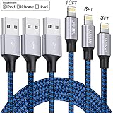 [Upgraded] iPhone Charger, JAHMAI 3Pack (3ft 6ft 10ft) USB Extra Long Nylon Braided Lightning Cable Syncing and Fast Charging Cord Compatible with iPhone X/8/7/6s/6/Plus/SE/5s/5c/5/iPod/iPad More