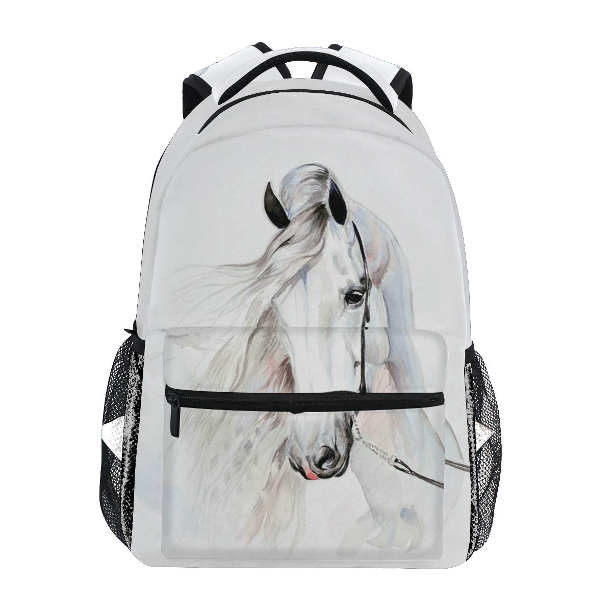 Mnsruu White Horse Backpack School Bag Travel Daypack Rucksack for Students Boys Girls, Laptop Backpack