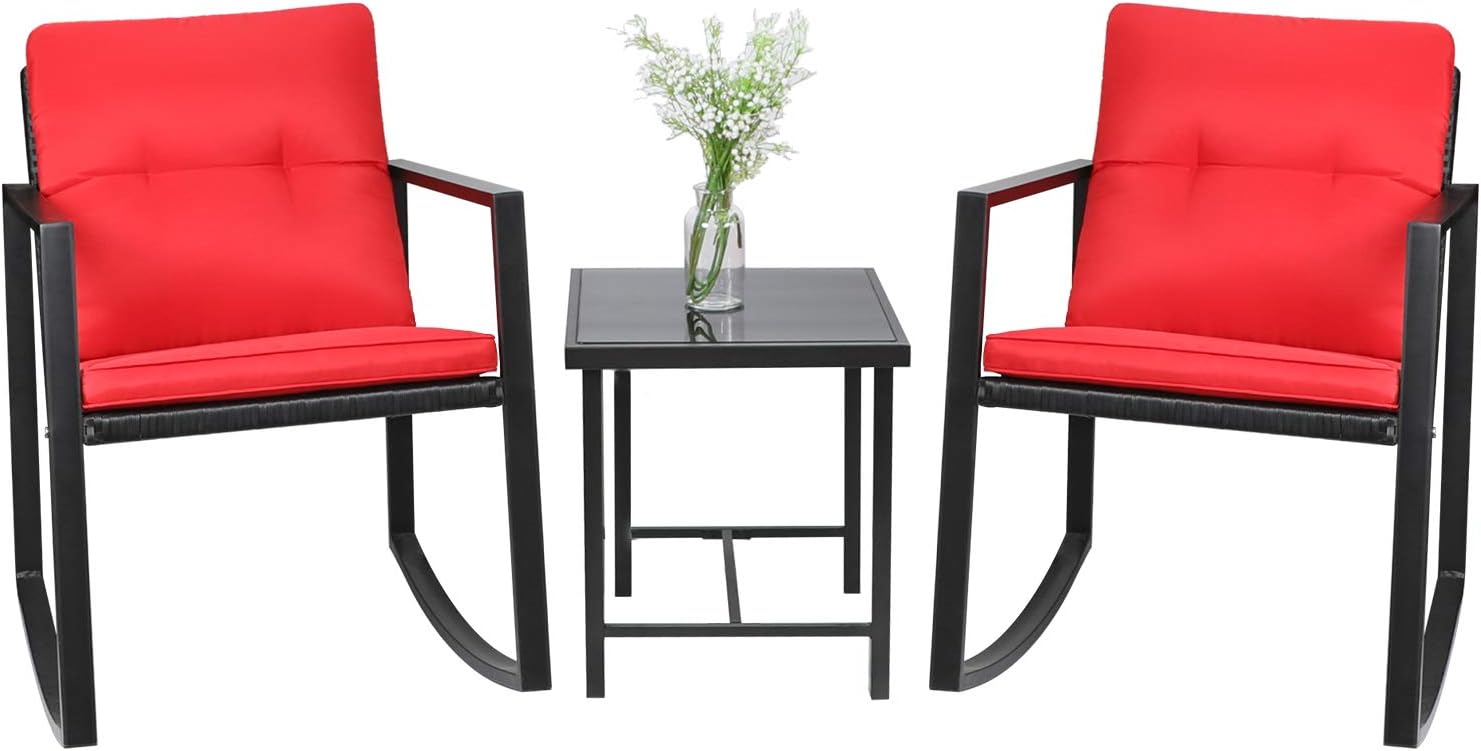 Greesum GS-3RRCSRD 3 Pieces Patio Furniture Set,Glass Coffee Table, Red: Garden & Outdoor