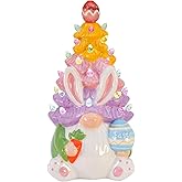 KnomeKo Timer - Easter Decorations for Home - Light up Easter Bunny Decor Spring Gnome Ceramic Tree Decor - Spring Decorations Centerpieces for Tables