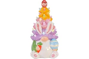 KnomeKo Easter Decorations for The Home Lighted Easter Spring Gnome Ceramic Tree Decor Light up Easter Bunny Decor Spring Decorations Centerpieces for Tables Indoor Outdoor