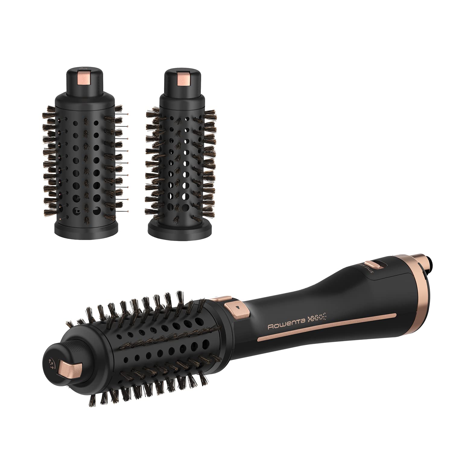 Rowenta Ultimate Experience CF9620 Professional Air Shaping Brush with Programs, Natural Bristles, Rotation and Removable Back Grid, Black and Copper