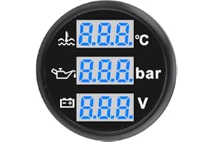 Acouto Digital Boat Water Temp Oil Pressure Voltmeter 52mm 3 in 1 Gauge with Digital Display Safety Alerts IP67 for Cars Truc