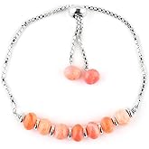 Sunshinegems Orange Opal Dyed Heishi Beads Slider Bracelet, October Birthstone, Silver Plated Chain, 2-8 Inch Adjustable Length Weight Approx 15 to 20 carats Stone Size Approx 6 to 10 mm,
