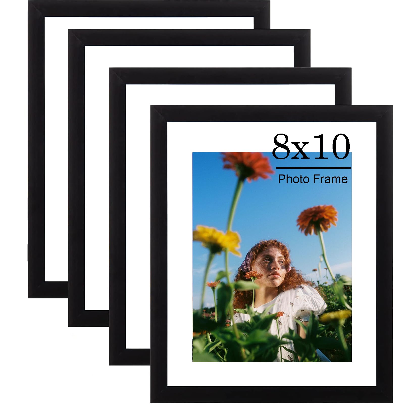 MEGAROOM 8 x 10 Wood Picture Frame Set of 4 - Photo Frame for 20 x 25 cm (8 x 10 inch) Print - Picture Frame with Clear Perspex Front - Wall Mounting to Hang Portrait or Landscape (Black)