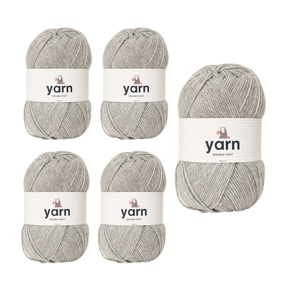 Korbond DK Silver Grey Yarn - 5 x 100g Acrylic Wool - Lightweight, Hypoallergenic & Durable Double Knit Crochet Yarn Knitting Wool (1450m Total) โ image 1