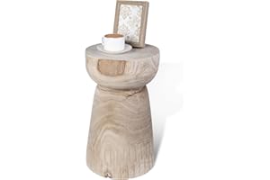 Athaliah Wooden Side Table, 19" Hand Carved Rustic Wood Tree Stump End Table, Natural Paulownia Wood Round Coffee Table, Indoor Outdoor Wood Stump Stool for Living Room, Bedroom, Garden, Patio