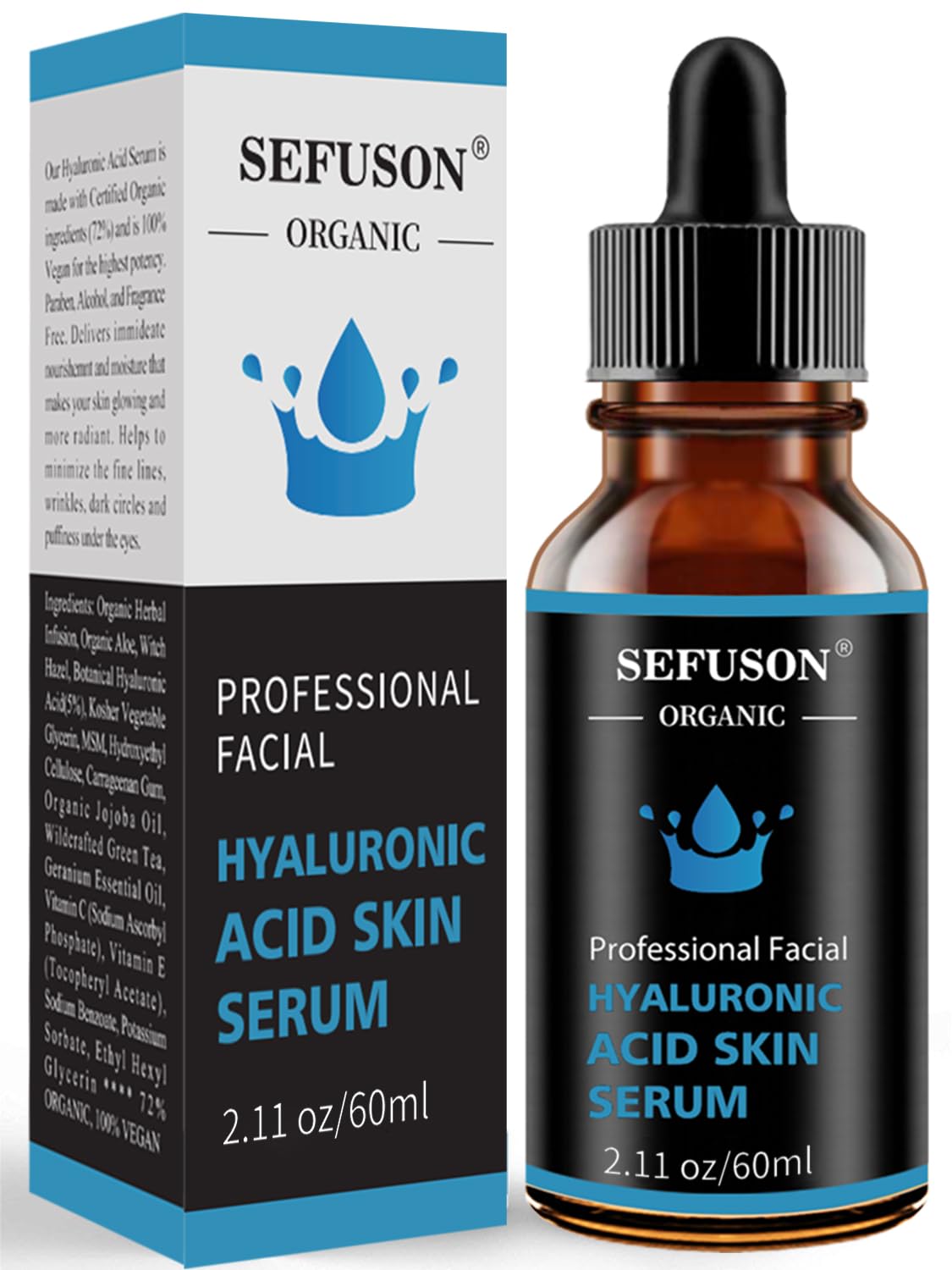 Hyaluronic Acid 5% + Vit E, Best Pure Hyaluronic Acid Moisturiser for Face, Anti Ageing & Anti Wrinkle Moisturiser Hyaluronic Acid Serum, Fine Lines & Sensitive Skin, Improve Age Spots（60ml）