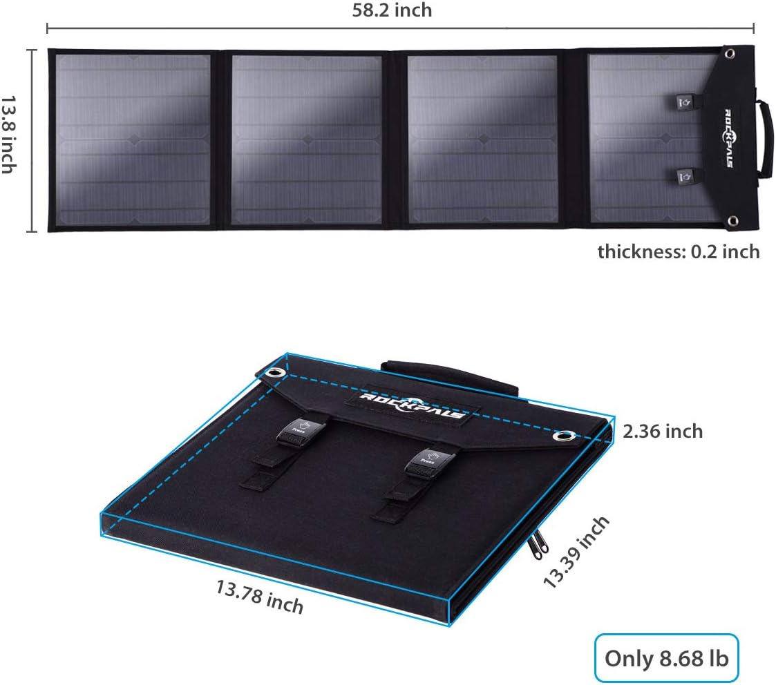 ROCKPALS SP002 Foldable 60W Solar Panel Charger for Suaoki/Jackery Explorer 240 / Webetop/Goal Zero Yeti/Paxcess Portable Power Station Generator and USB Devices, QC3.0 USB Ports : Electronics