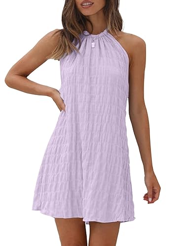 AlvaQ Women's Spring Summer Halter Neck Sleeveless Babydoll Mini Dress Caual Open Back Flowy Party Short Sundress Purple Medium in Kenya | Whizz Casual AlvaQ Women's Spring Summer Halter Neck Sleeveless Babydoll Mini Dress Caual Open Back Flowy Party Short Sundress Purple Medium in Kenya | Whizz Casual
