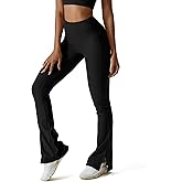 Challengym Womens Ribbed Flared Leggings Slit Hem High Waist Bootcut Yoga Pants Workout Bootleg Pants