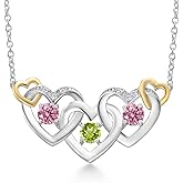 Gem Stone King 925 Silver and 10K Yellow Gold Green Peridot Pink and White Lab Grown Diamond Heart Shape Pendant Necklace For Women (0.86 Cttw, with 18 Inch Chain)