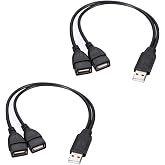 Adaptermvp USB 2.0 Adapter, Dual USB Female Jack Y Splitter Charger Cable (2 Pack) for Laptop/Tablet/Smartphone Data Transmission/Charging