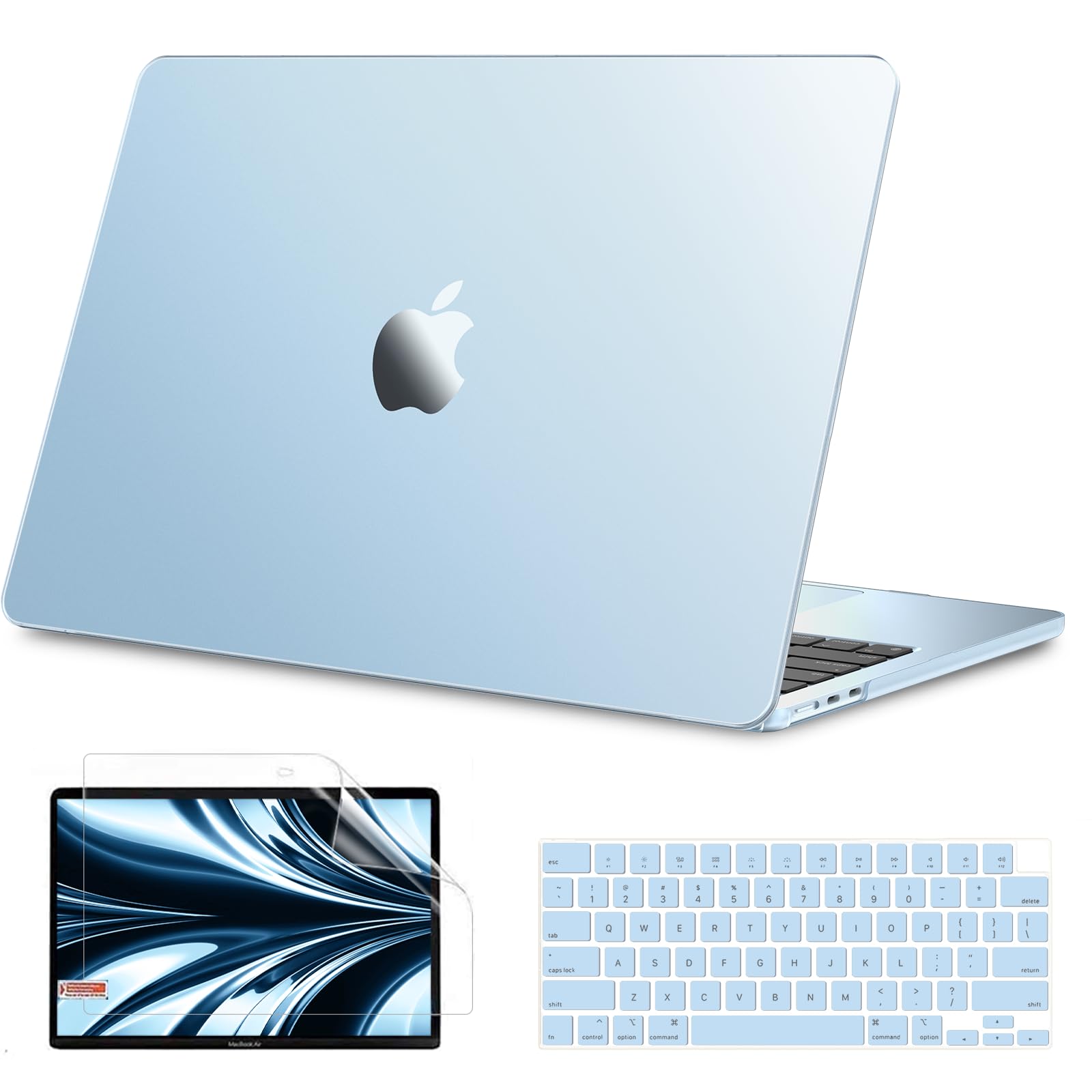 Photo 1 of B BELK Compatible with MacBook Air 13 inch Case 2025 2024 2023 2022 M4 M3 M2 A3240 A3113 A2681,[100% Match Official Color] [Slim Armor] Plastic Hard Shell for MacBook Air 13.6 inch Case,Sky Blue Clear