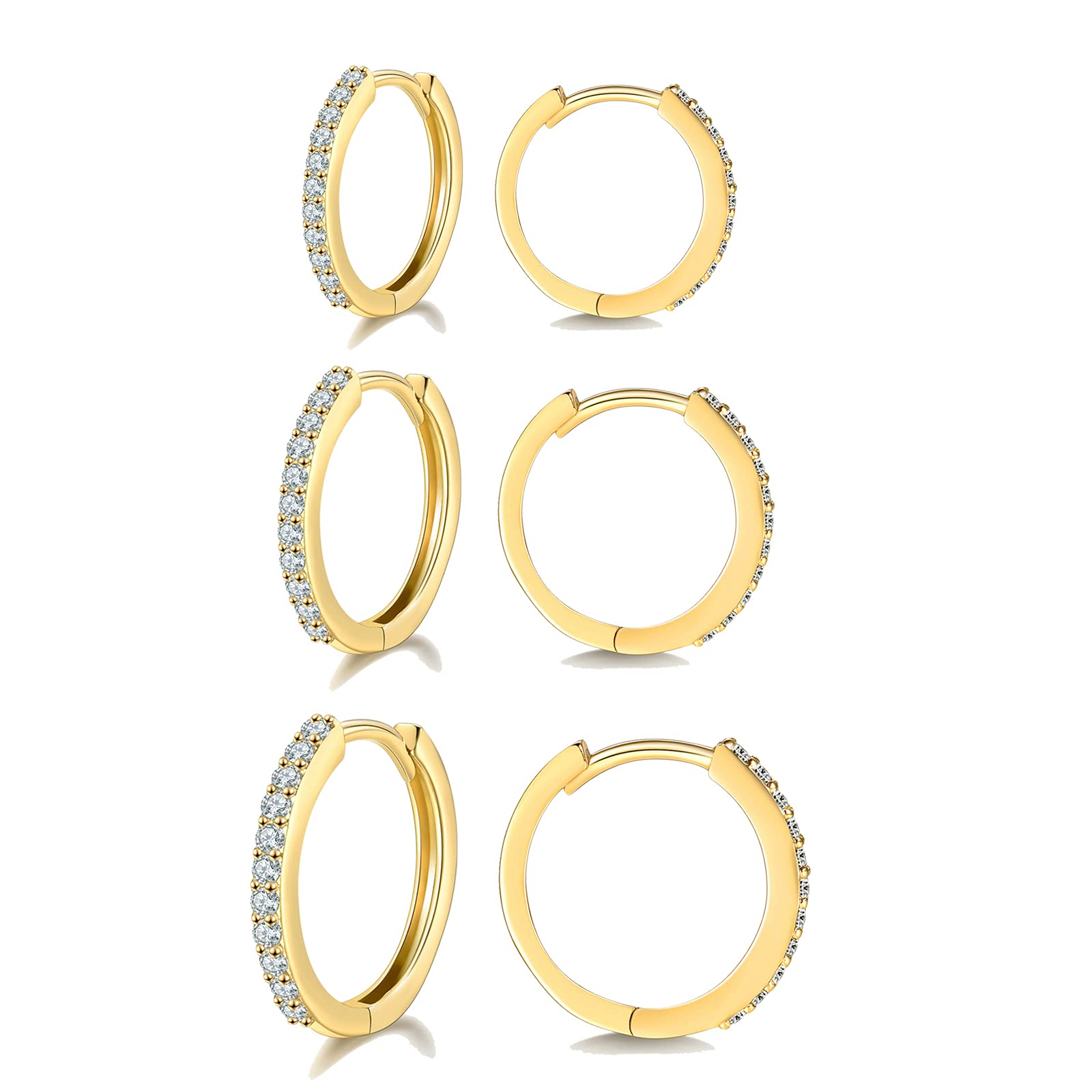 Wynn's Sterling Silver Hoop Earrings - S925, Gold Earrings for Women & Girls, Cartilage Sleeper & Huggie Hoops with Cubic Zirconia, 8/10/12mm