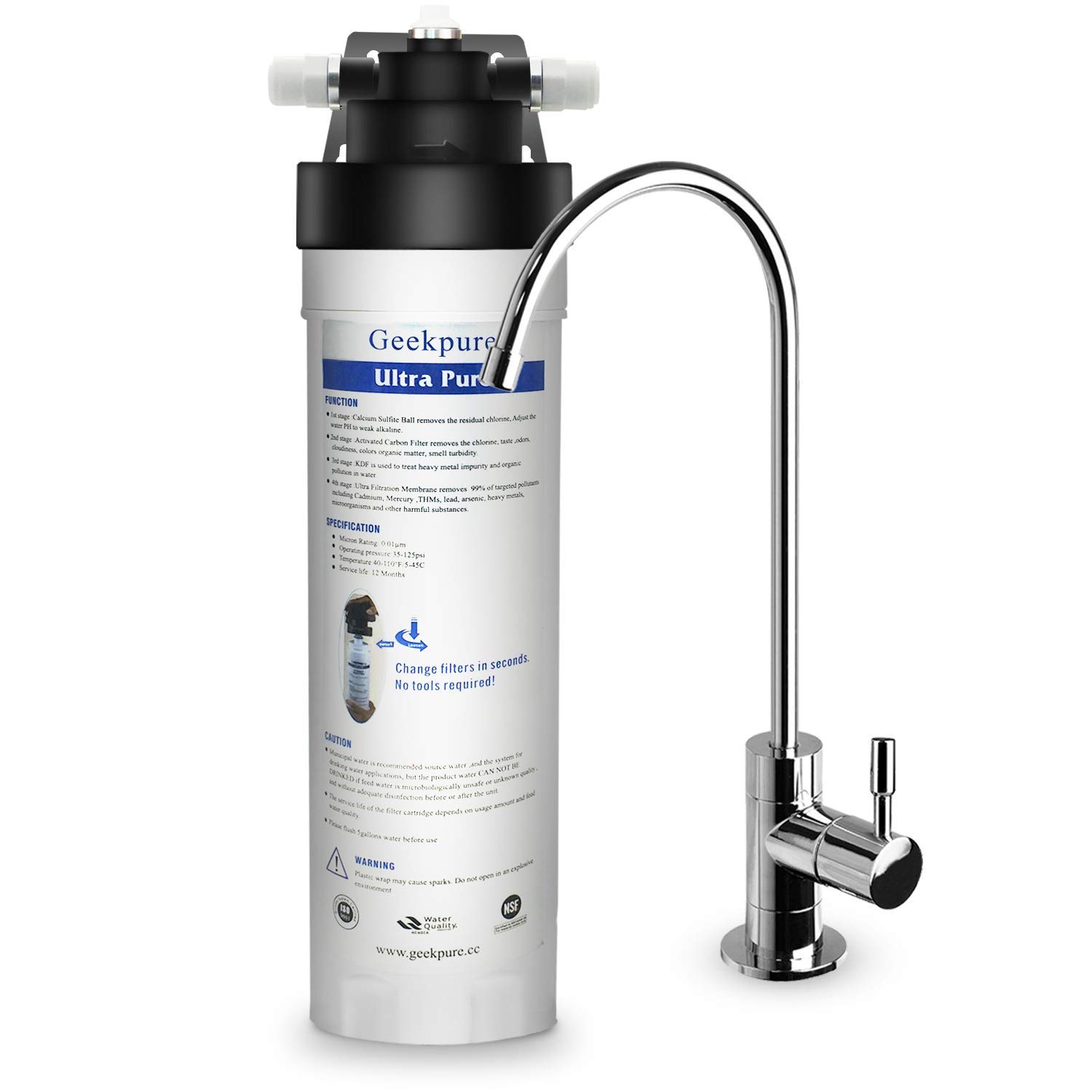 Geekpure 4-Stage Ultra Pure High Capacity Direct Connect Under Counter Drinking Water Filtration System -0.01 Micron