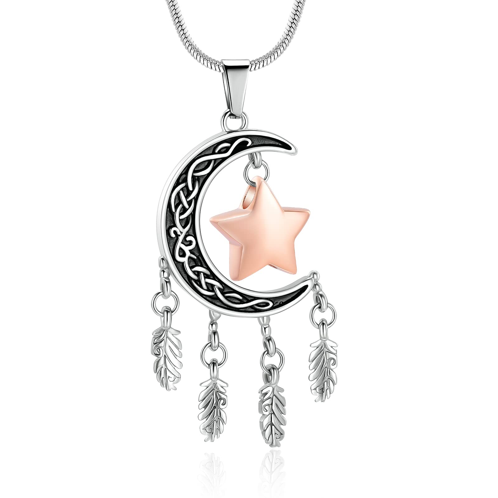 Minicremation Cremation Urn Necklace for Ashes Moon and Star Dream Catcher Cremation Jewelry Ashes Holder Keepsake Pendant for Human Pet, Metal, not, — image 1