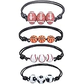 QLUYCKW 4PCS Braided Sport Bracelets for Women Men Personalized Sports Themed Ball Basketball Rugby Volleyball Football Beads Friendship for Team Charm Jewelry