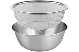 Qianly 2 Pieces Fruit Vegetable Washing Basket, Rice Washing Bowl Colander Food Strainers Set, 304 Stainless Steel Colander w