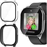 JADTILXY Case for Cosmo Jr Track 5 Screen Protector, 2-Pack Hard PC Cover HD Tempered Glass Case Anti-scratch Full Protection Shell for Cosmo JrTrack 5 Kids Smart Watch (Black+Clear)