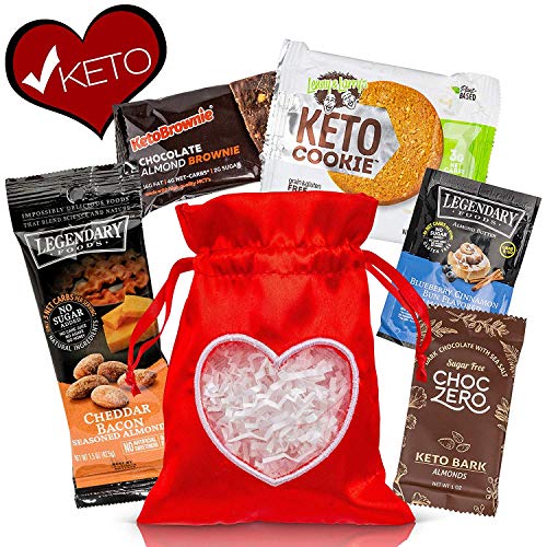 Keto Valentine Gift – Valentine’s Goodie Bags Filled with an Assortment Of 5 Healthy Keto Treats And Snacks in a Red Valentines Gift Bag (4G Net Carbs or Less, 2G Sugar or Less)