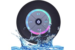 Wireless BT Shower Speaker IPX4 Portable with LED Light FM Radio Loud Stereo Sound Built-in MIC Suction Cup Support Hands- Ca