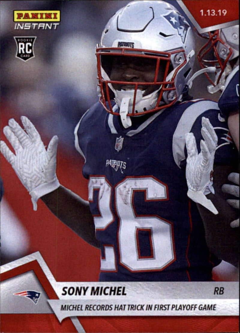 Amazon Com 2018 Panini Instant Football 377 Sony Michel Rc Rookie New England Patriots Records Hat Trick In First Playoff Game Print Run 77 January 13 2019 Collectibles Fine Art