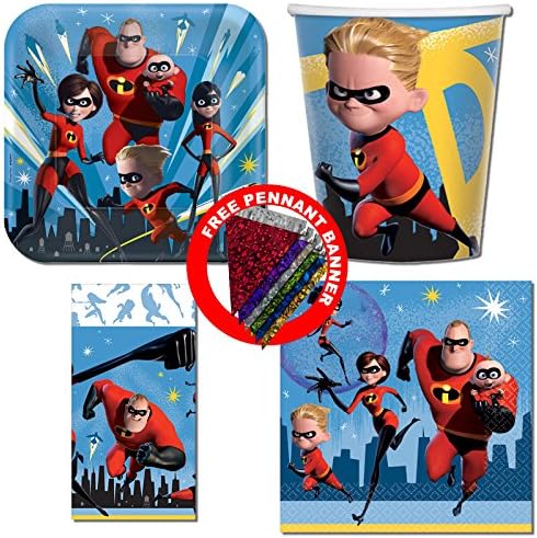 Balloons and Party Disney Pixar Incredibles 2 Superhero Birthday Party Supplies Tableware Pack Kit For 16
