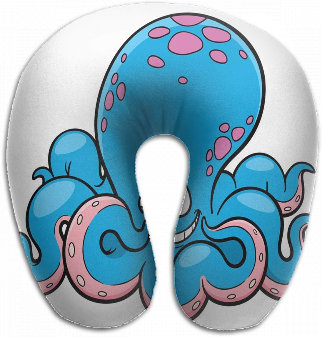 Emvency U-Shaped Travel Neck Support Pillow Cartoon Octopus Angry Face Fish Airplane 12x11.5 Inch Soft U-Pillows with Rebound Material for Kids Adults