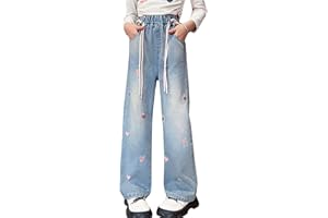 NABER Kids Girls Casual Baggy Wide Leg Denim Pants Elastic Waist Casual Jeans Age 5-14
