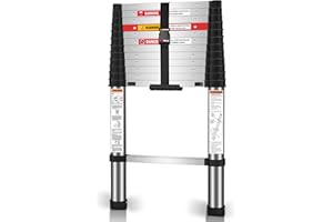 TOOLITIN Telescoping Ladder,12.5FT One Button Retraction Stainless Steel Telescopic Extension Ladder,Soft Close Design Extendable Ladders Portable for Household Daily or RV Work,330 Pound Capacity…