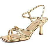 AIUNIIND Women's Sandals Square Open Toe Kitten Heels Strappy Ankle Strap Heeled Sandals for Women Comfy Weddings Shoes